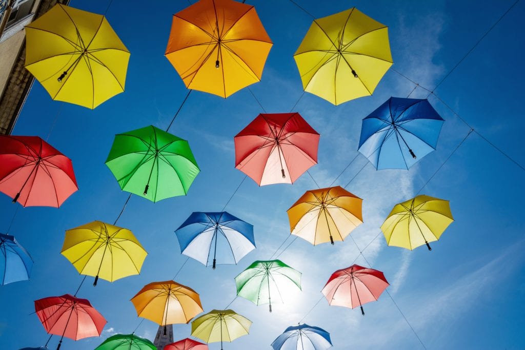 City of Gap – Hautes Alpes – Colourful umbrella city decoration